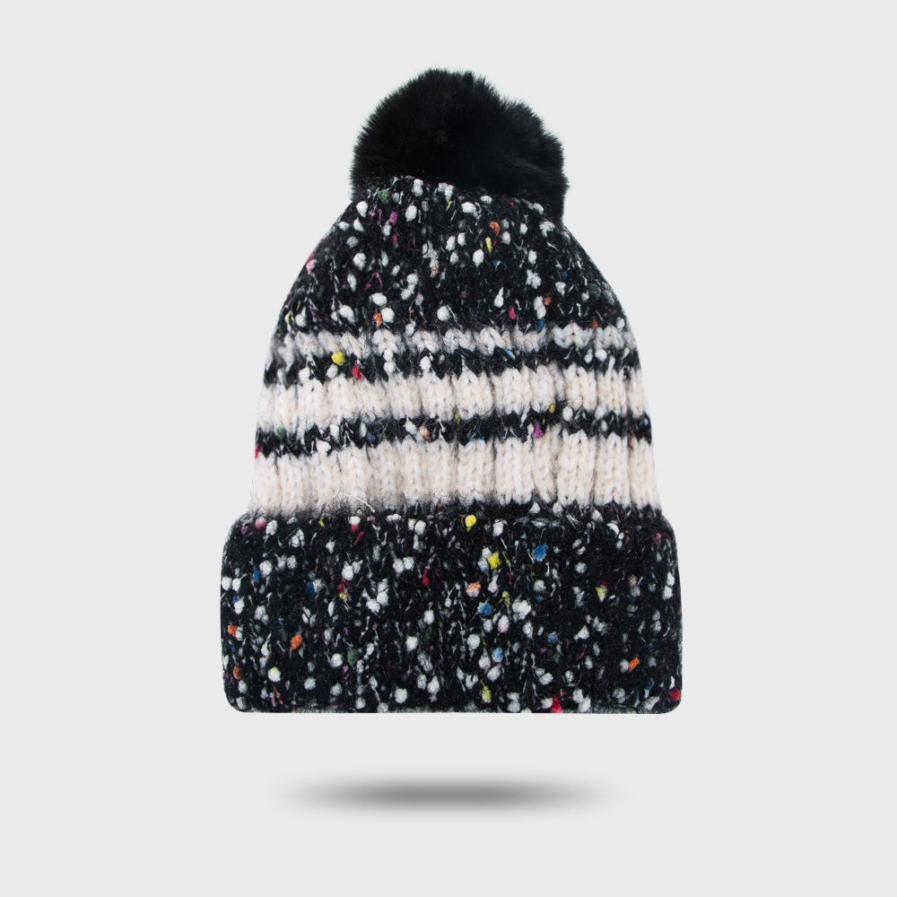 100g Weight Anniversary, Outdoor, Travel, Birthday, Festival, Sports, Shopping Occasion Stripe Pattern Unisex Gender Basic Style Light Blue, Pink, Red, Yellow, Black Color One Size Size Fashion Thick Velvet Hat Warm Fur Ball Caps Cute Knitted Woolen Hat 6