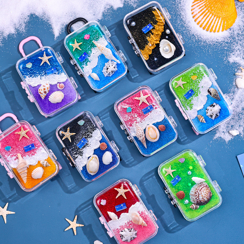 여행 문화 및 창의적 선물 형광 트롤리 케이스 냉장고 자석 수제 모래 그림 조개 기념품 여행 기념품