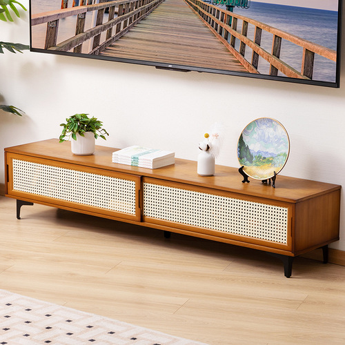 TV cabinet simple modern coffee table TV cabinet combination small apartment solid wood living room bedroom light luxury floor cabinet retractable