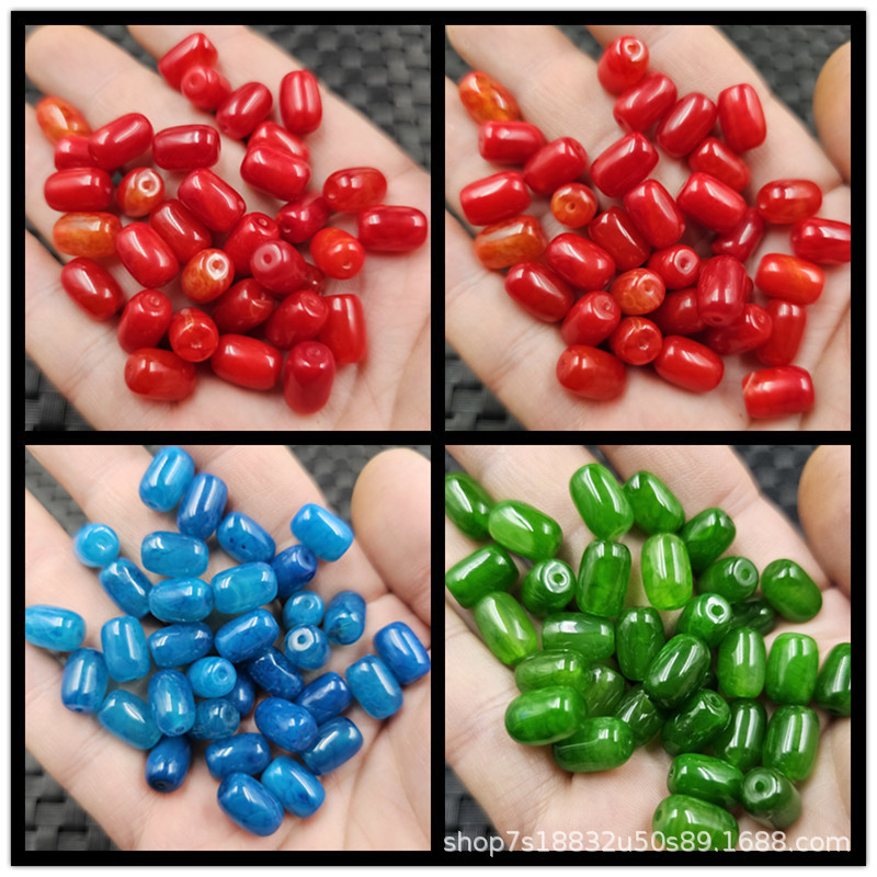 Aqua green agate barrel beads jade loose beads red agate Tianhe blue Lutong diy bracelet necklace jewelry beads