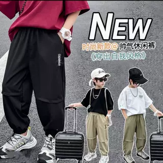 夏季速干裤潮款宽松凉爽透气薄款男女宝宝儿童服装男运动潮刺绣款