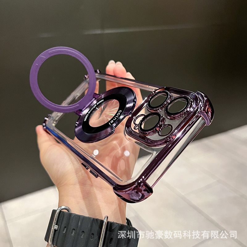 iPhone17promax 磁気ホルダー携帯電話ケース Apple 16 電気メッキオールインクルーシブエアバッグ落下防止シース 15 に適しています。|undefined