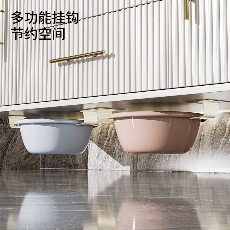 Light Luxury Washbasin Hook Wall Hanging Traceless Punch-Free Home Kitchen Pot Cover Sticky Hook Rack Storage Sink Sponge