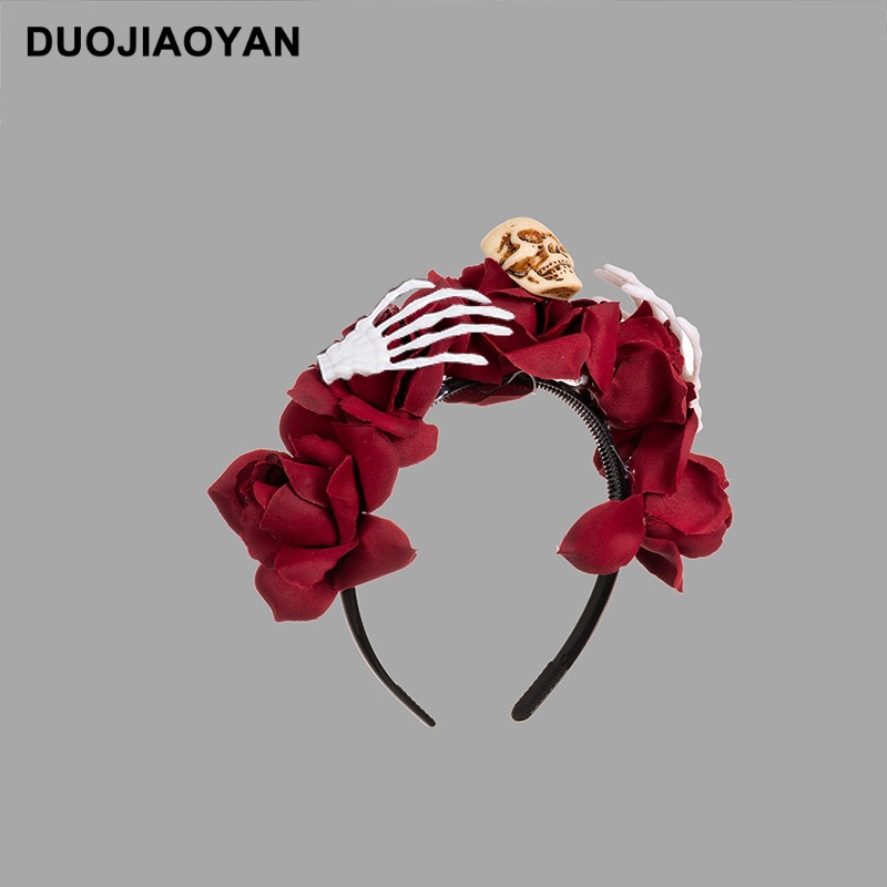 Halloween simulation rose headband skull ghost hand niche personality headband Gothic girl dark hair accessories_voghion.com