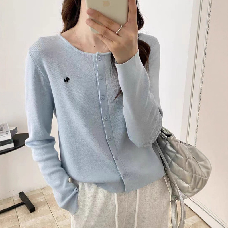 New Versatile Slim-Fit Round-Neck Long-Sleeve Knitted Cardigan with Pony Logo, Wool, Women's Spring Soft Top, 1 Piece Wholesale