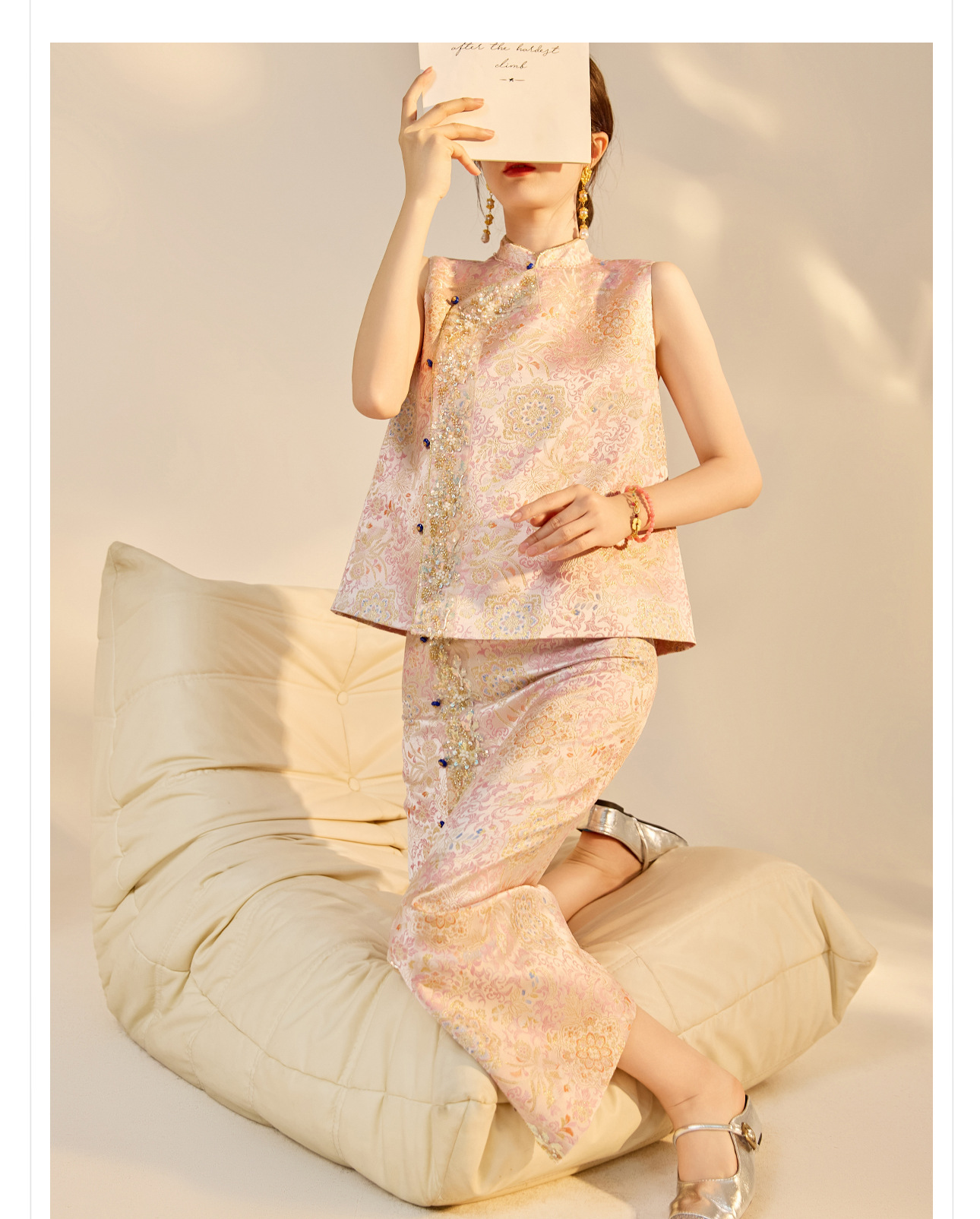 Bộ áo gile và chân váy chẻ cao phong cách Trung Hoa đính cườm thêu sequin mùa thu — nửa váy, Trang chủ chi tiết 9