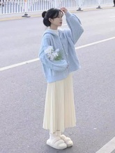 早秋搭配一整套2023森系穿搭小个子慵懒风毛衣女半身裙奶呼呼套装