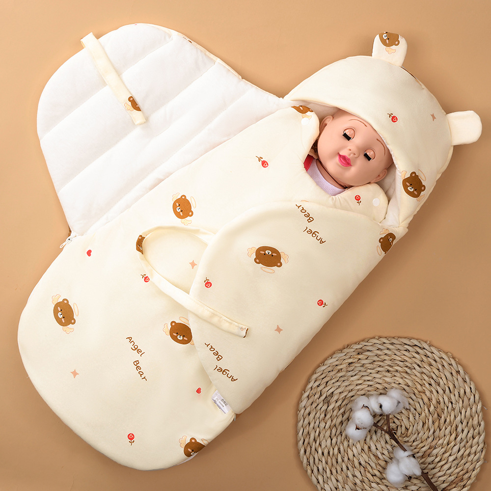 Pure Cotton Quilt Newborn Baby Anti-Jump Sleeping Bag Spring & Fall Thin Cotton Quilt Newborn Zipper Swaddle Anti-Kick Quilt