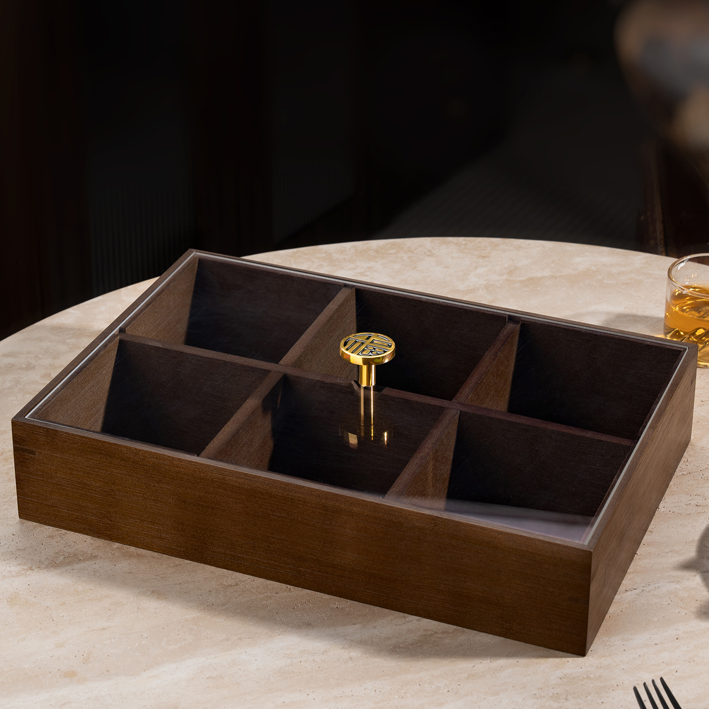 Nueva caja de frutas secas de madera china, caja de almacenamiento de bocadillos de nueces, bandeja de frutas dividida, bandeja de dulces doméstica de nueva casa