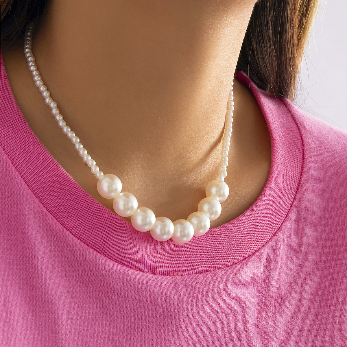 Retro Geometric Imitation Pearl Plating Necklace