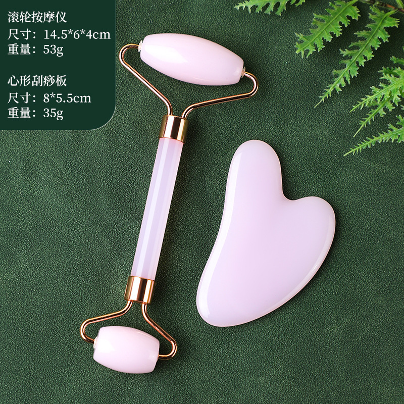 Resina conjunto de masaje de rodillos de doble cabeza no jade en forma de corazón especial para la cara y la cara de todo el cuerpo belleza placa de masaje de cristal de polvo