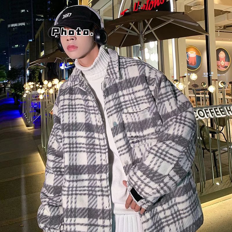 Chaqueta de lana a cuadros para hombres, chaqueta de estilo perezoso de marca de moda suelta de otoño, primavera y otoño ins, ropa de calle de moda coreana
