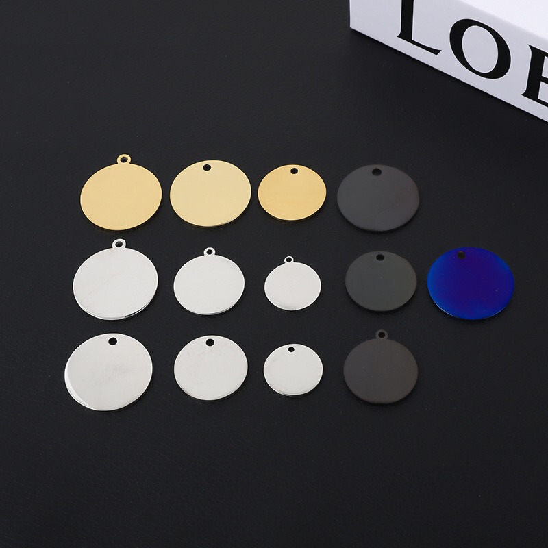 Mirror-Polished Stainless Steel Round Pendant, Round Disc with Engraving Options, Vacuum Electroplated Dog Tag Accessory Mirror-Polished Stainless Steel Round Pendant, Round Disc with Engraving Options, Vacuum Electroplated Dog Tag Accessory