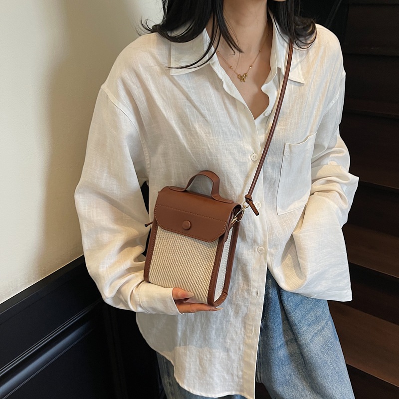 Bolso de teléfono móvil de moda coreana 2025 nuevo bolso retro Maillard bandolera casual contraste color bandolera mujer