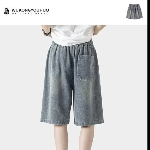 American-style embroidered denim shorts for men and women, summer high-street cool brand sporty straight-leg pants for teenagers