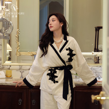 丝奢家居服V7T3135 跨境外贸新款夹棉睡衣女冬季加厚长袖长款睡袍