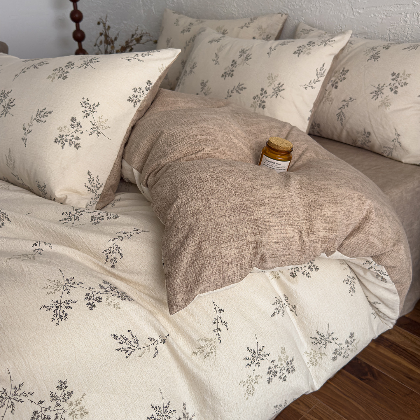 Nuevo algodón de alto peso, lino de cuatro piezas, ropa de cama desnuda para dormir, sábanas gruesas, cubierta de colchón de tres piezas