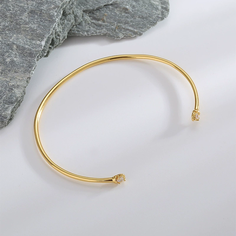 Регулируемая женская bracelet, цирконий, проба 925 серебро, простой и элегантный дизайн, 14K белое золото