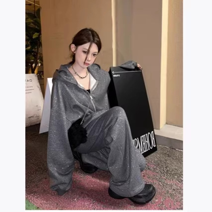 High-End Slimming Sports Suit for Women in Spring and Autumn, Loose Korean Style Fashionable Street Sweatshirt Casual Two-Piece Set for Students