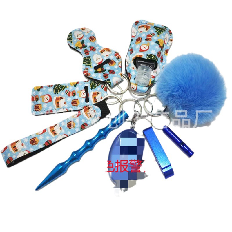Cross-border Christmas pattern wrist 10-piece set female self-defense keychain led anti-wolf alarm anti-wolf keychain
