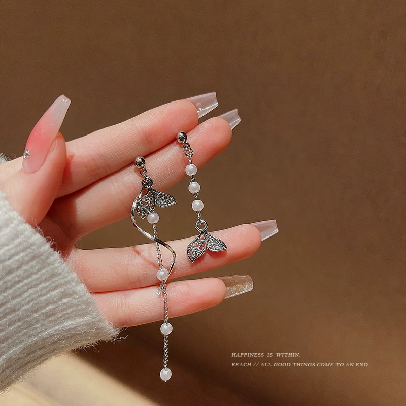 Ретро серебряная игла из жемчуга, асимметричные серьги, образец 925 серебро, коллекция 2023