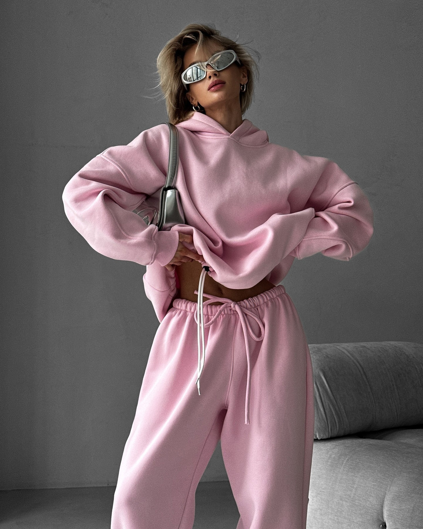 2025 Fall/Winter New European And American Solid Color Long Sleeve Hooded Sweatshirt Women's Fashion Casual Pants Sports_ecoleips.com