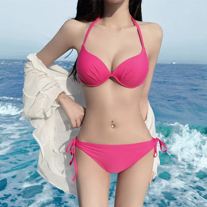 Halter Push-up Bikini — Adjustable Tie Sides, Beach Support, Sizes M–XL+