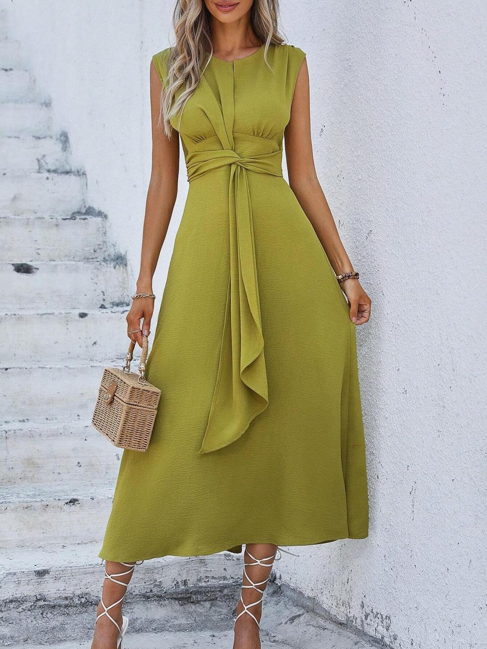327g Weight Midi Dress Dress Length Type Sleeveless Sleeve Length Sheath Dress Dresses Type Sleeveless Sleeve Type Polyester Fabric Type Elastic Waist Waist Line Holiday Occasion Round Neck Neckline Regular Fit Fit Type Solid Color Pattern Summer Season Women's Gender Streetwear Style Wholesale Women's Streetwear Solid Color Holiday Round Neck Sleeveless Sheath Dress 16