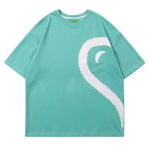 Fashion Men's Summer Streetwear Couple's Love Heart Short Sleeve T-Shirt Men's Korean Style Trendy Loose Round Neck Five-and-a-Half Sleeve Trendy T