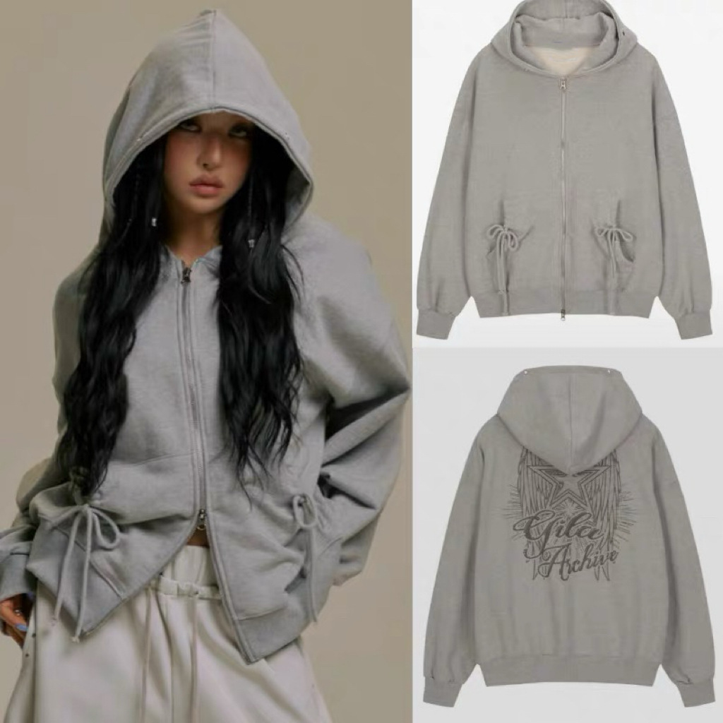Jimo Manufacturer~ Korean Designer Style 26 Spring and Autumn New Model Hooded Sweatshirt with Star Wings and Bow on the Back for Women