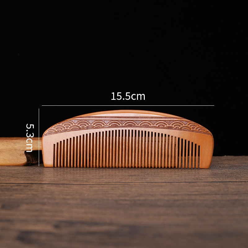 ロングヘア用の天然ピーチウッドコーム、アンティークヘアコーム、細かい歯の静電気防止家庭用コーム、刻印ロゴ|undefined