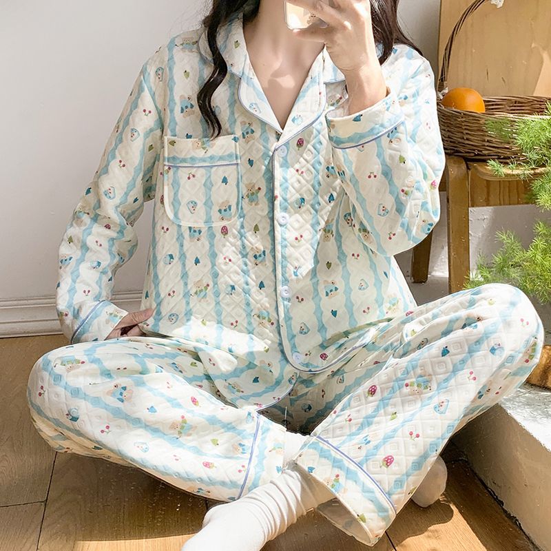 Otoño y invierno nuevo pijama de mujeres cardigán de aire mezclado chicas lindas dibujos animados princesa impresión ropa para el hogar