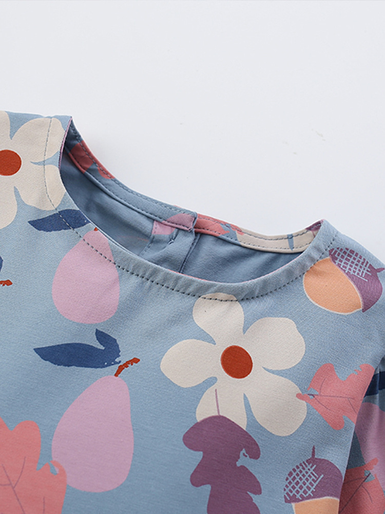 Vestidos de niñas malwee transfronterizos nuevos vestidos de otoño e invierno para niños pequeños y medianos europeos y estadounidenses con cuello redondo y mangas largas lindas impresas en flores y ropa infantil