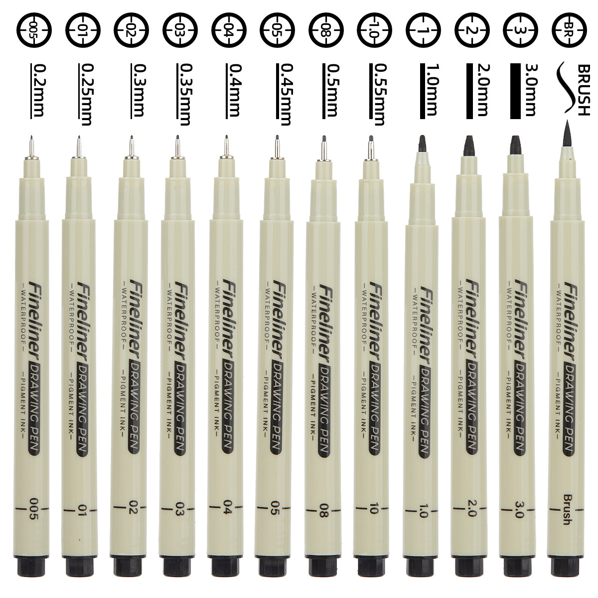 Black waterproof fine-tip needle pen for painting and art, designed for hand-drawing, quick-drying anime outlining pen, 12-piece box set