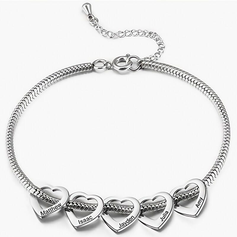 Personalized Stainless Steel Curved Peach Heart Bracelet with Customizable Engraved Name for Women, European and American Two-Hook Bracelet