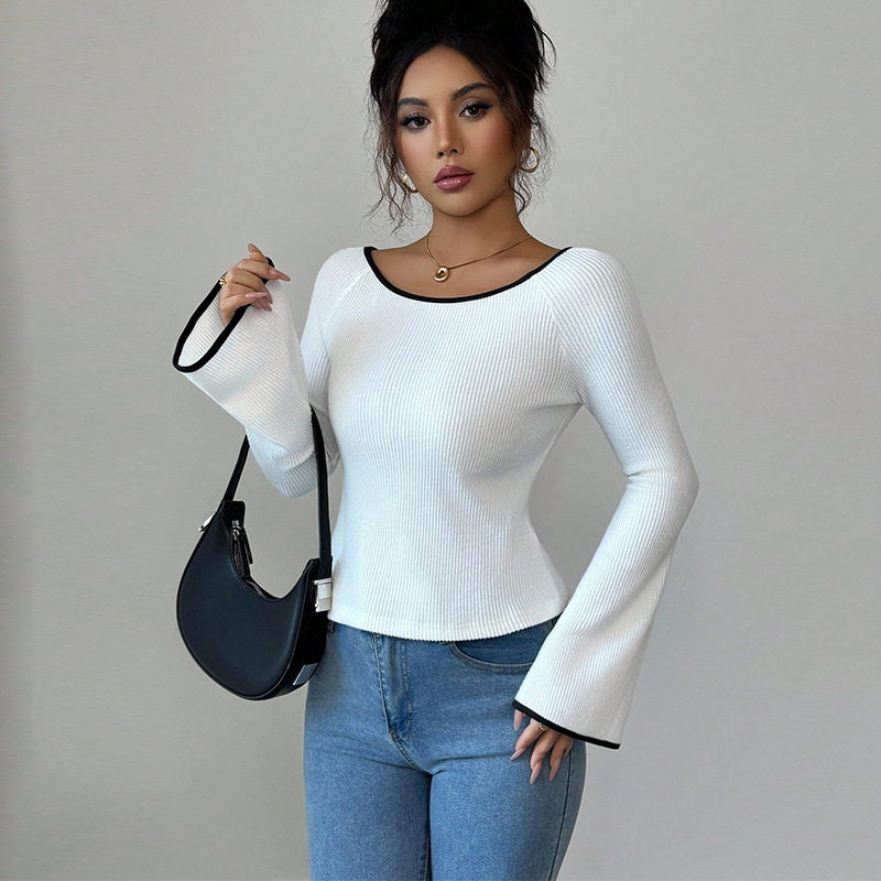 European and American Fashion Cross-Border Women's Long-Sleeved T-Shirt 2026 New Amazon Export Elastic Lace-Up Pullover Top