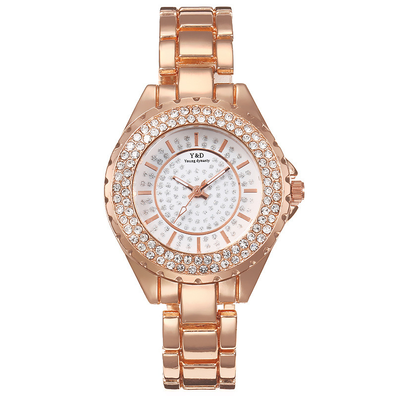 Nuevo reloj estudiante temperamento simple moda de negocios femeninos Reloj de cuarzo cinturón de acero estrellado incrustado con diamantes