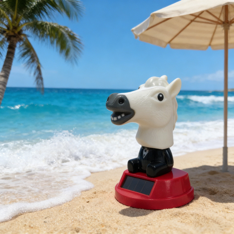 New Solar-Powered Shaking Horse Head Ornament, Beach Vacation Decoration, Desktop Small Gift, Cute Animal Decoration
