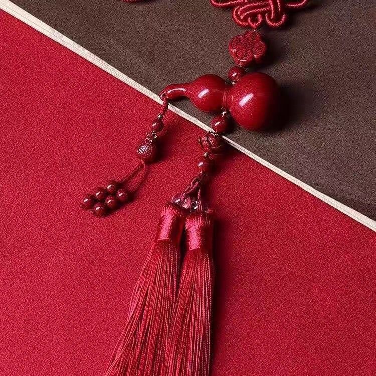 Cinnabar Car Hanging Ornament, Fortune and Prosperity Gourd, Car Pendant, Purple Gold Sand Rearview Mirror Car Interior Safety Pendant