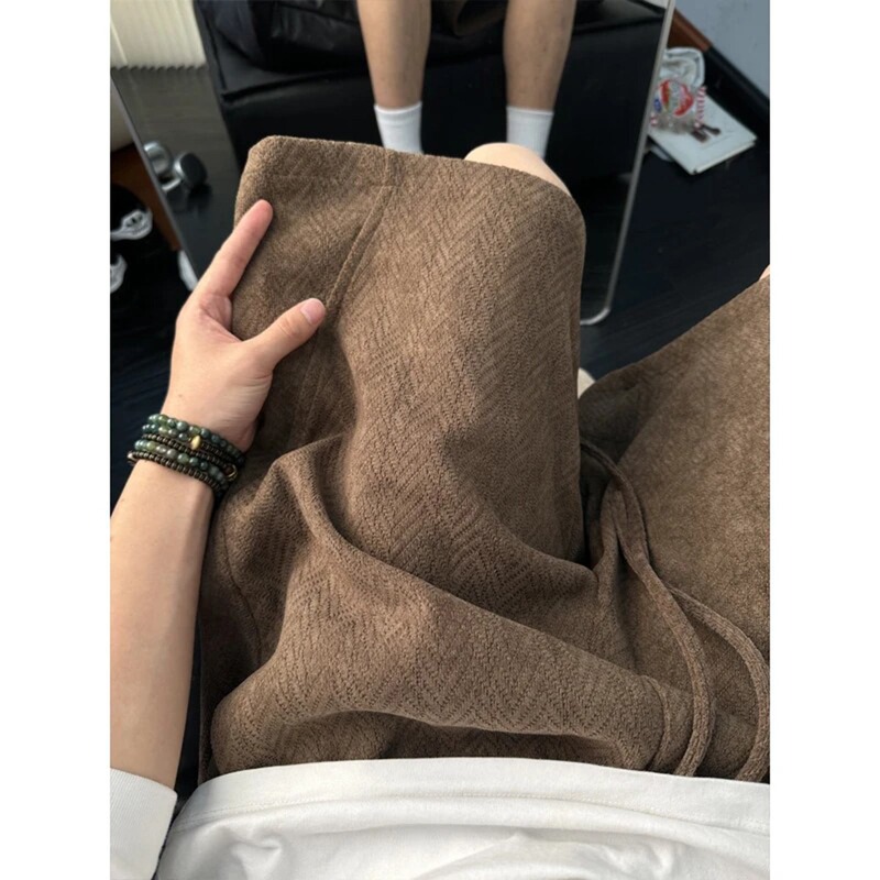 Manufacturer Wholesale Herringbone Pattern Shorts for Men, Summer Brown Five-Point Shorts, American Style Trendy Brand, High-End Sports Shorts