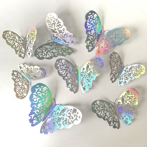 Cross-border foreign trade colorful silver hollow butterfly background wall decoration stickers home party stickers three-dimensional mirror wall stickers