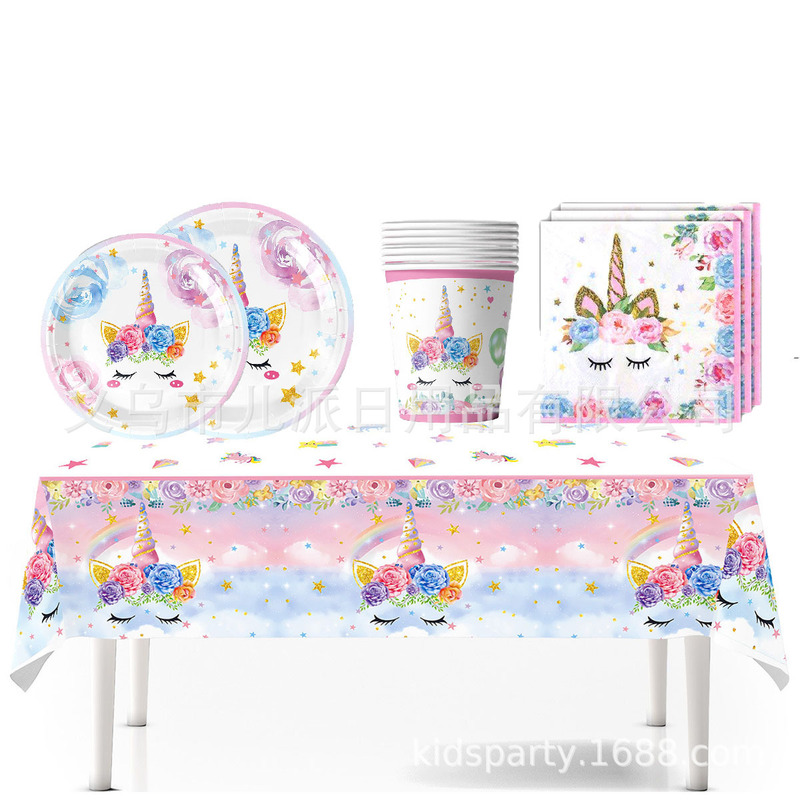 New Purple Unicorn Paper Cups, Paper Towels, Paper Plates, Tablecloths, and Disposable Cutlery Sets for Parties