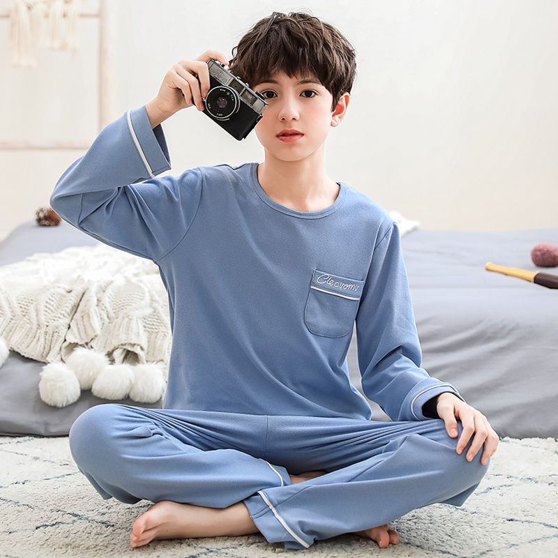 儿童睡衣春秋季学生纯100男童新款宽松中大童春夏男孩薄家居服套