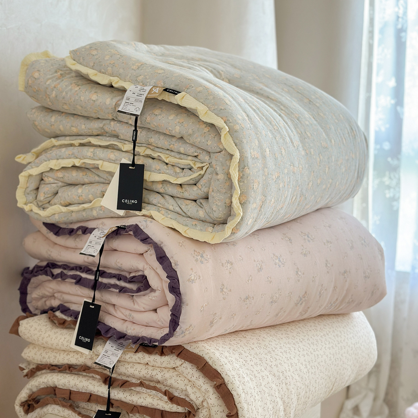 Korean Floral Cartoon Cotton Double-Layer Gauze Spring & Fall Quilt Winter Quilt Pure Cotton Gauze Quilt Naked Sleeping Grade Soft Quilt Core++