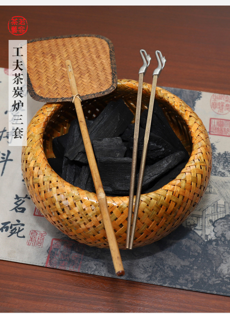 炭炉仙鹤火箸黄铜筷子木炭夹子煮茶炉配件火筷子竹编装炭篓炭火钳-阿里巴巴