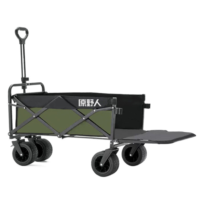 El salvaje conduce un carro de campamento, un remolque de campamento, un carro de mano de campamento súper grande plegable al aire libre, un carro de picnic