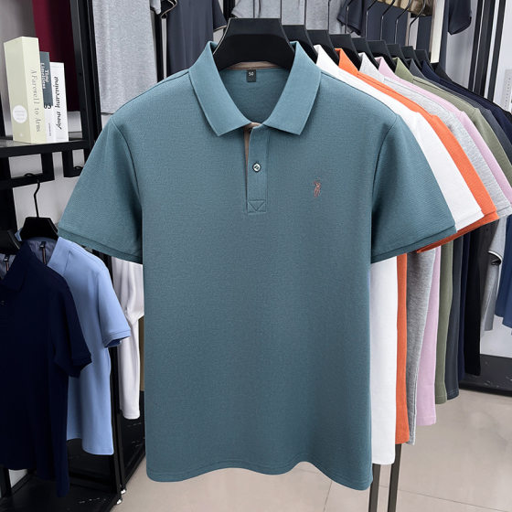 Summer 100% mercerized cotton cotton short-sleeved POLO shirt for middle-aged men's business casual solid color all-match lapel T-shirt for men