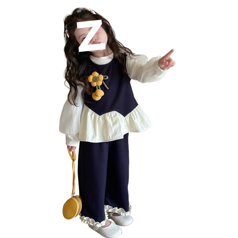 女童秋装三件套装2025时尚森系新款小女孩甜美灯笼袖休闲套装|undefined
