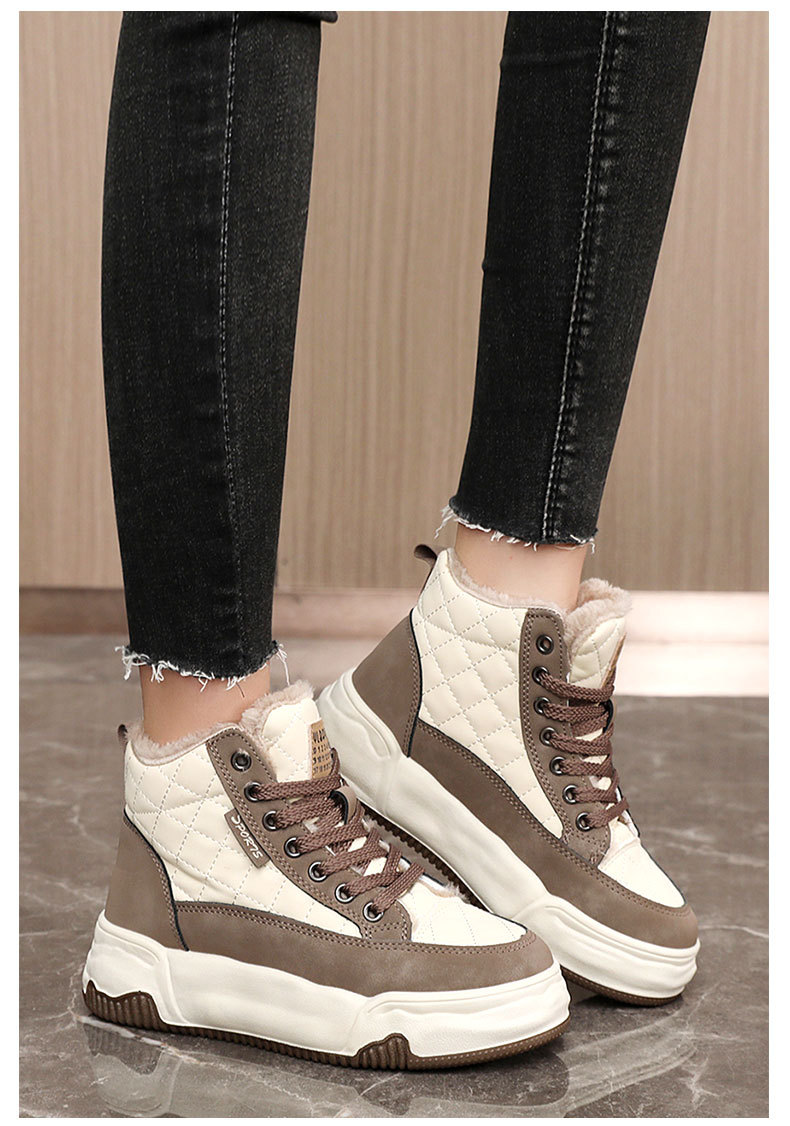 KT2510 nouvelle version coréenne automne hiver 2024 avec des bottes de neige mi-hautes en peluche pour femmes à blocage de couleur, augmentant la hauteur_voghion.com