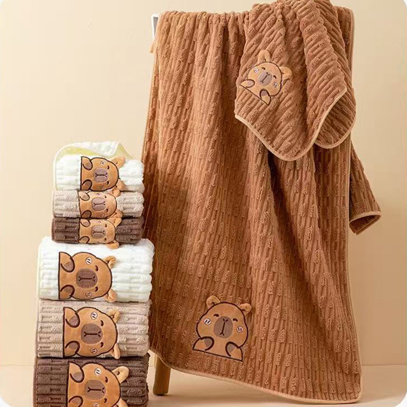 Cartoon Capibara Coral Fleece Towel Cute Thickened Soft Absorbent Non-Shedding Face Towel Bath Towel Set Cartoon Capibara Coral Fleece Towel Cute Thickened Soft Absorbent Non-Shedding Face Towel Bath Towel Set